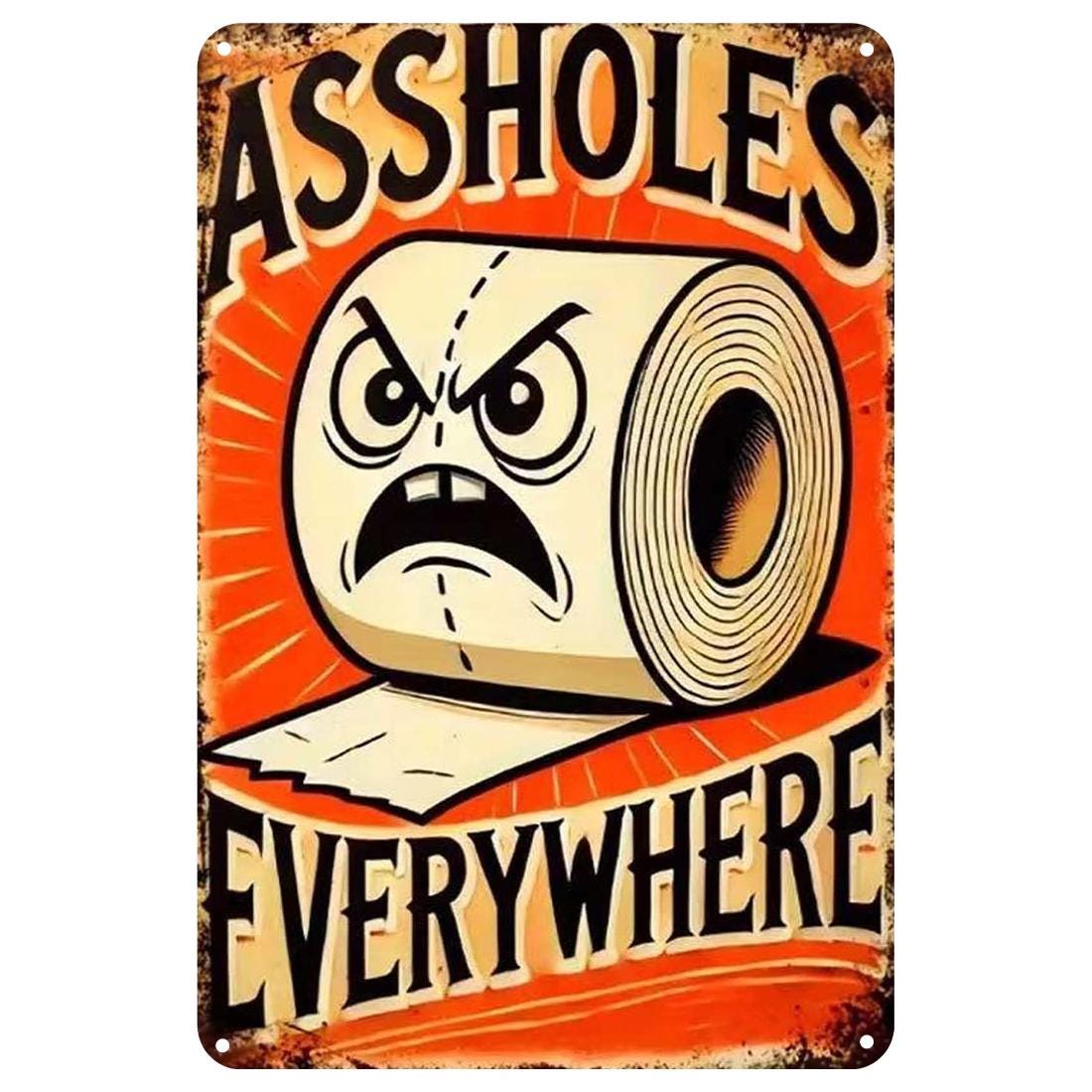 Funny Angry Toilet Paper Metal Sign - Vintage Style Bathroom Decor