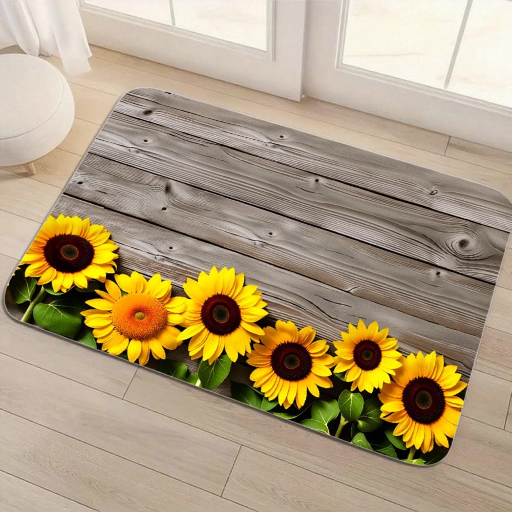 Sunflower Floor Mat - Gray Wood Plank Design, Absorbent Diatomite