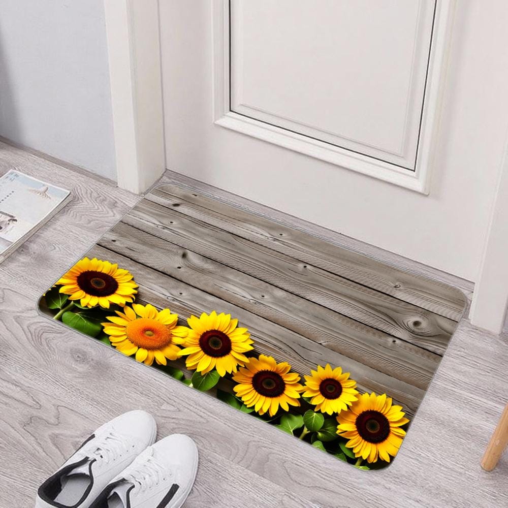 Sunflower Floor Mat - Gray Wood Plank Design, Absorbent Diatomite
