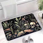 Gotischer Totenkopf Botanischer Teppich | Schwarze, saugfähige Kieselalgen-Matte