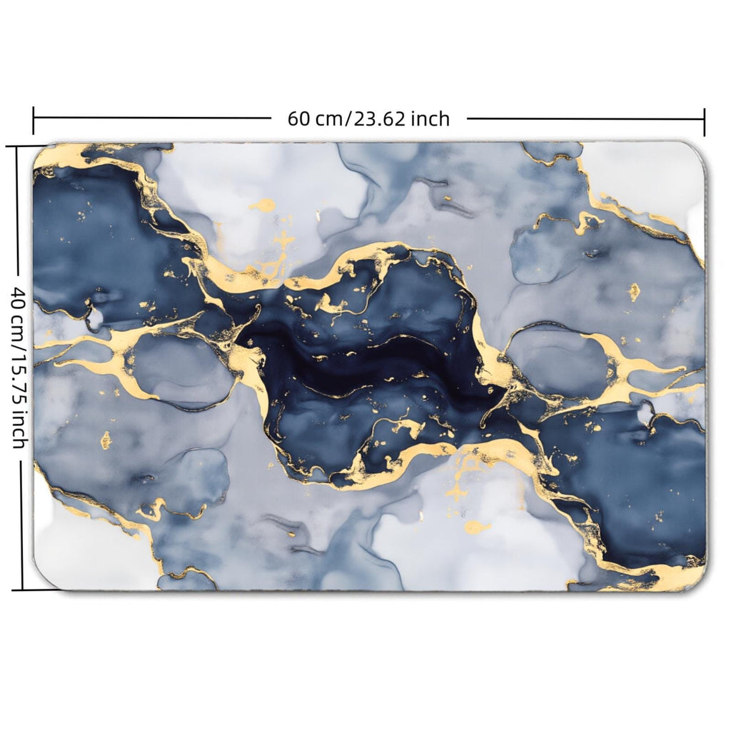 Navy Blue and Gold Marble Bath Mat, Absorbent Diatomite Rug