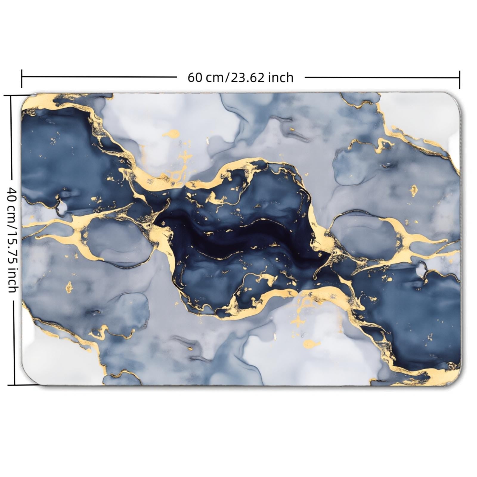 Navy Blue and Gold Marble Bath Mat, Absorbent Diatomite Rug