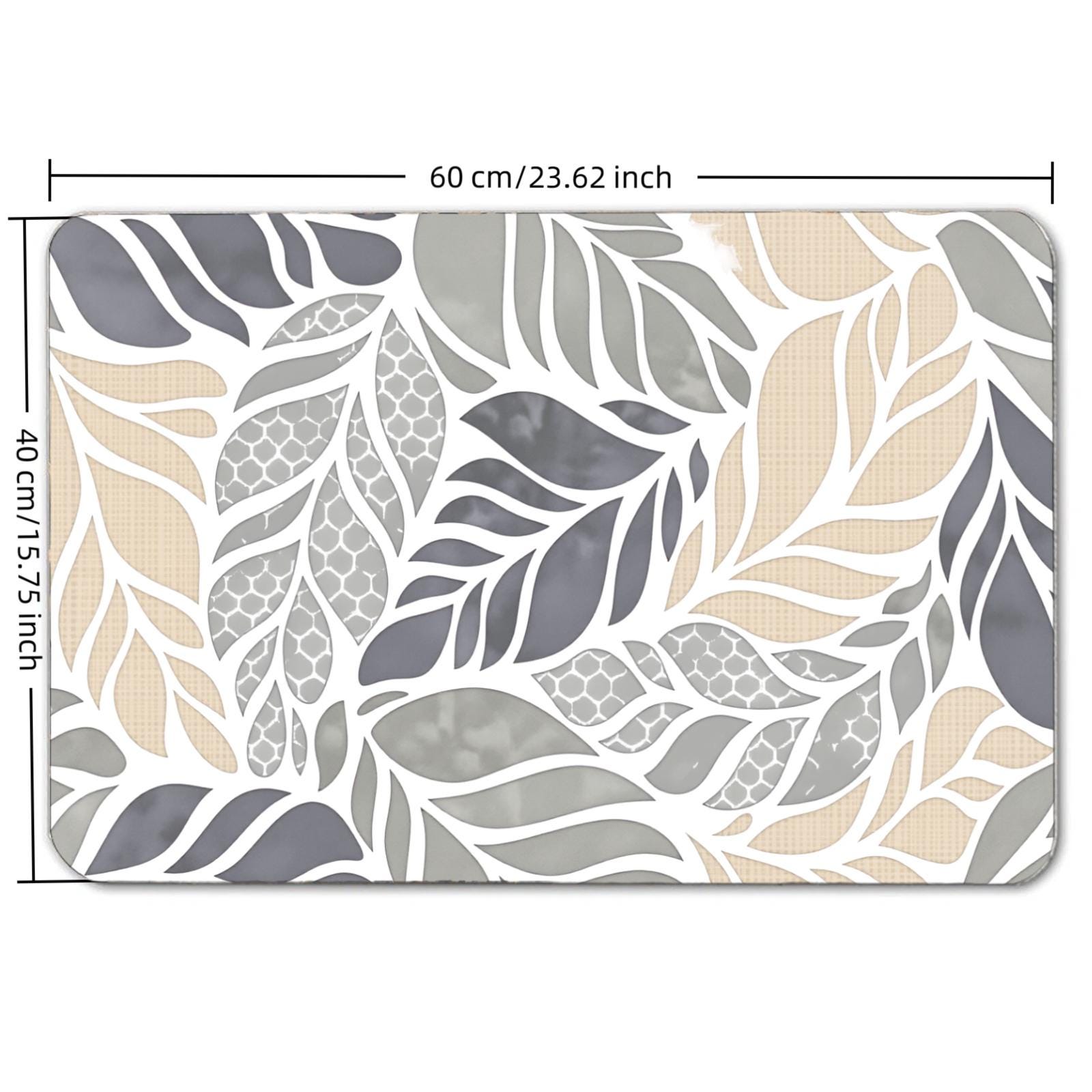 Leaf Pattern Diatomite Floor Mat: Beige and Gray, Non-Slip