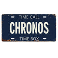 Vintage Style "Chronos" License Plate, Navy Blue Metal Sign