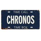 Vintage Style "Chronos" License Plate, Navy Blue Metal Sign