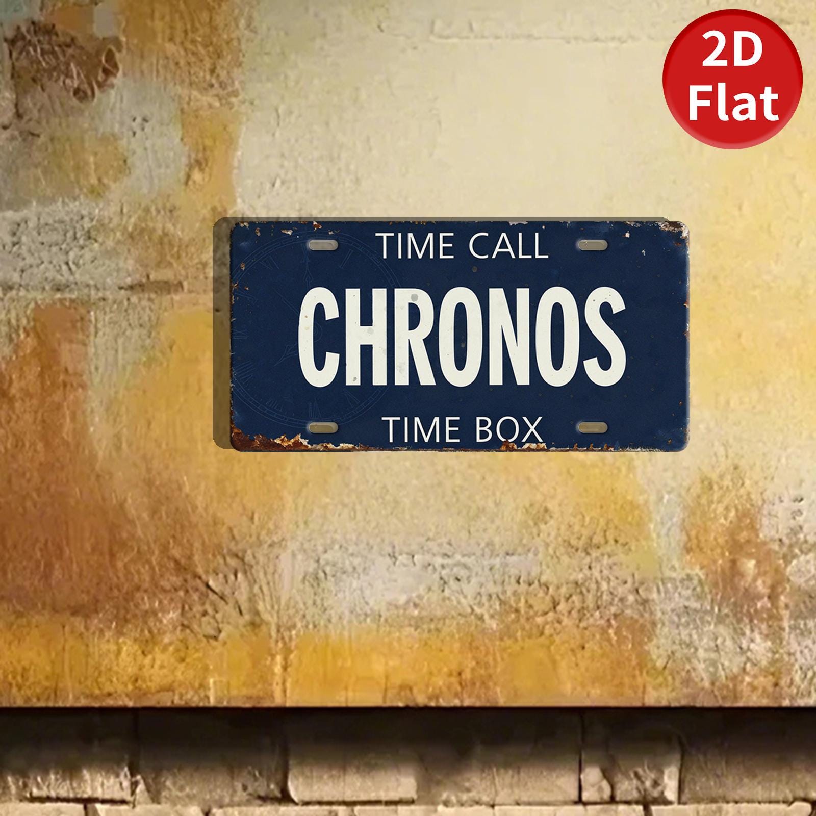 Vintage Style "Chronos" License Plate, Navy Blue Metal Sign