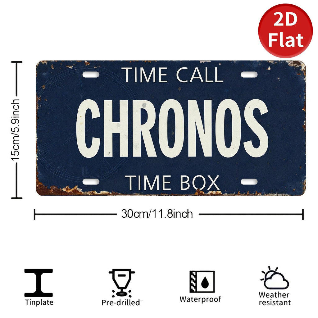 Vintage Style "Chronos" License Plate, Navy Blue Metal Sign