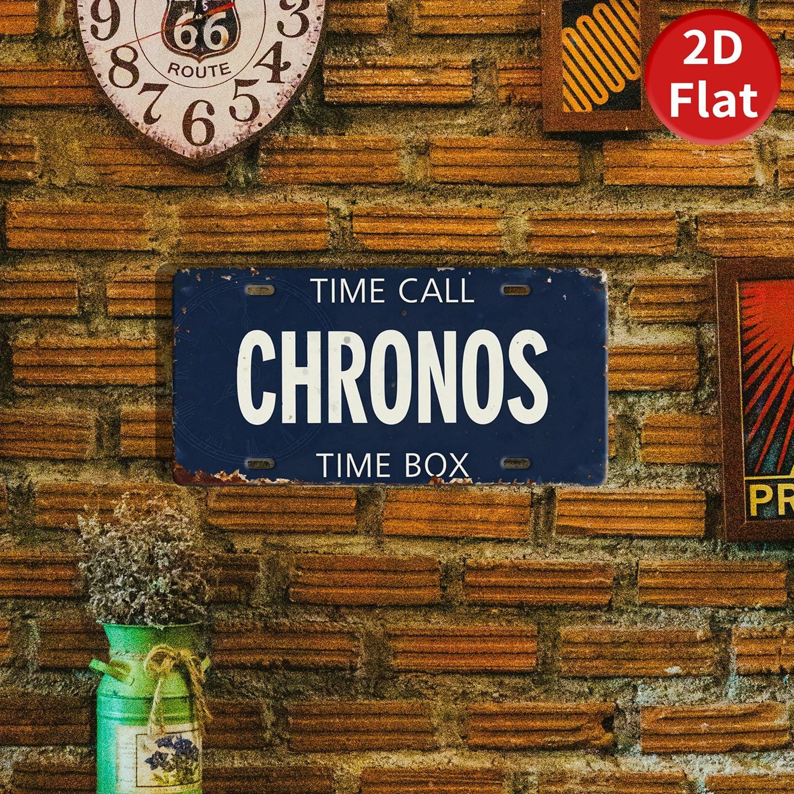 Vintage Style "Chronos" License Plate, Navy Blue Metal Sign