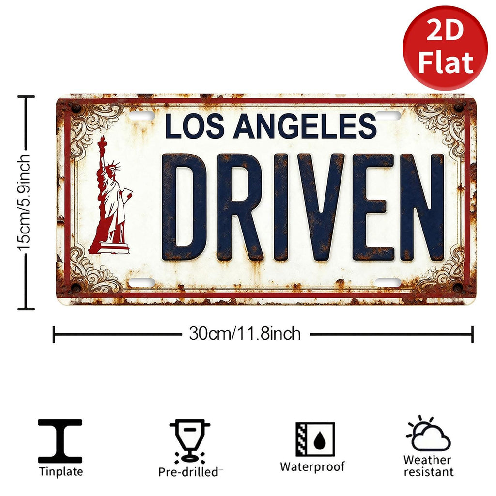 Rustic Metal License Plate Sign: Los Angeles, Statue of Liberty Wall Art
