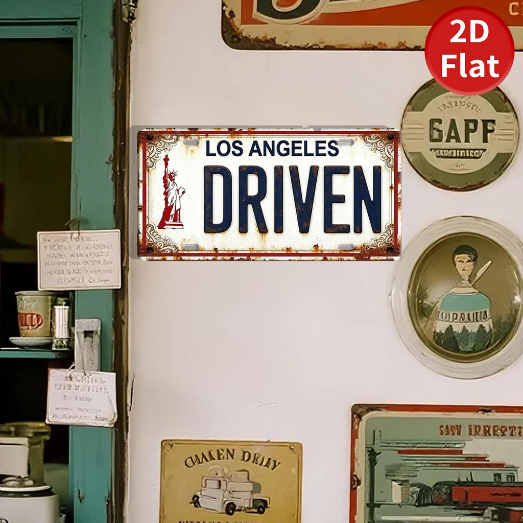 Rustic Metal License Plate Sign: Los Angeles, Statue of Liberty Wall Art