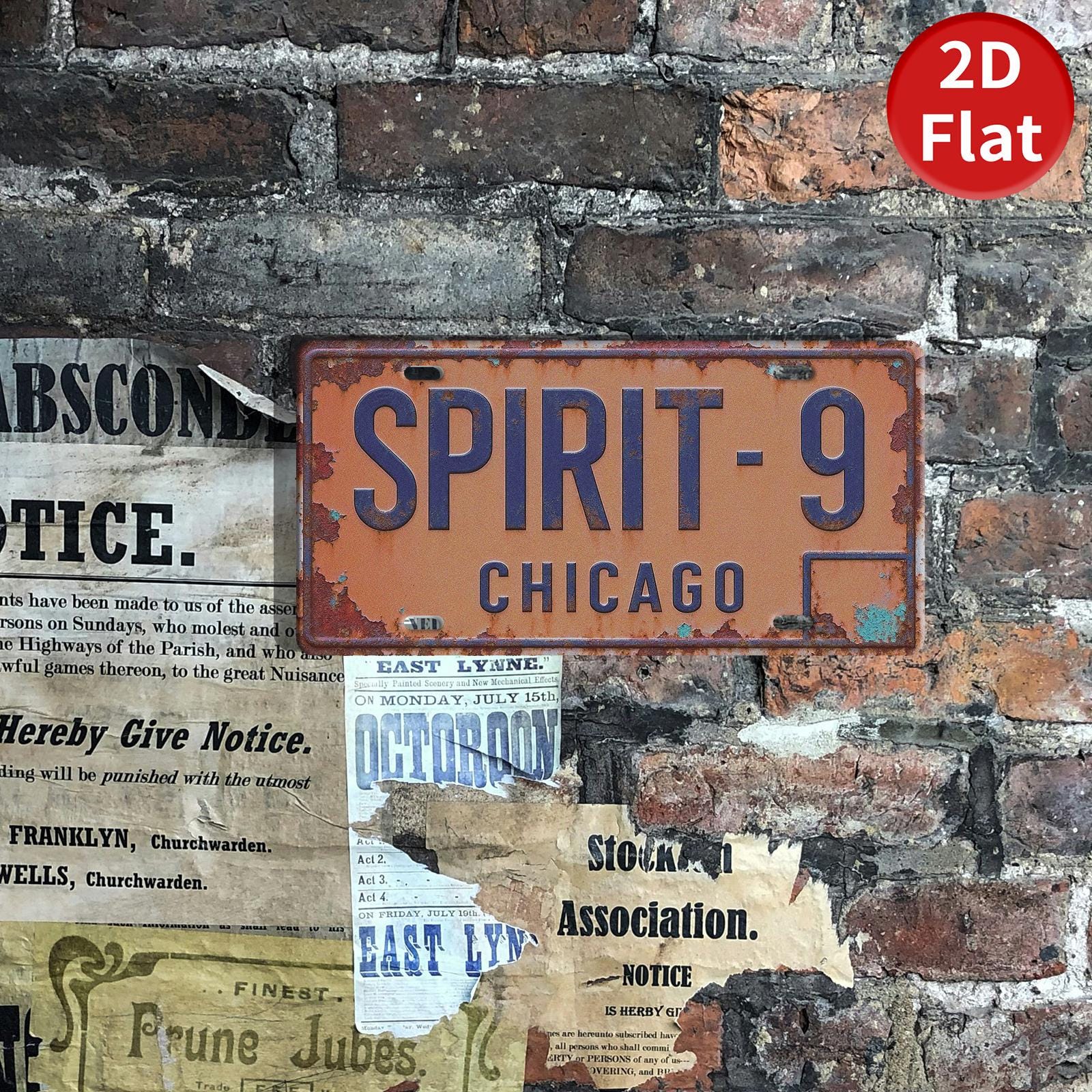 Retro 'Spirit-9 Chicago' License Plate, Vintage Style Metal Sign