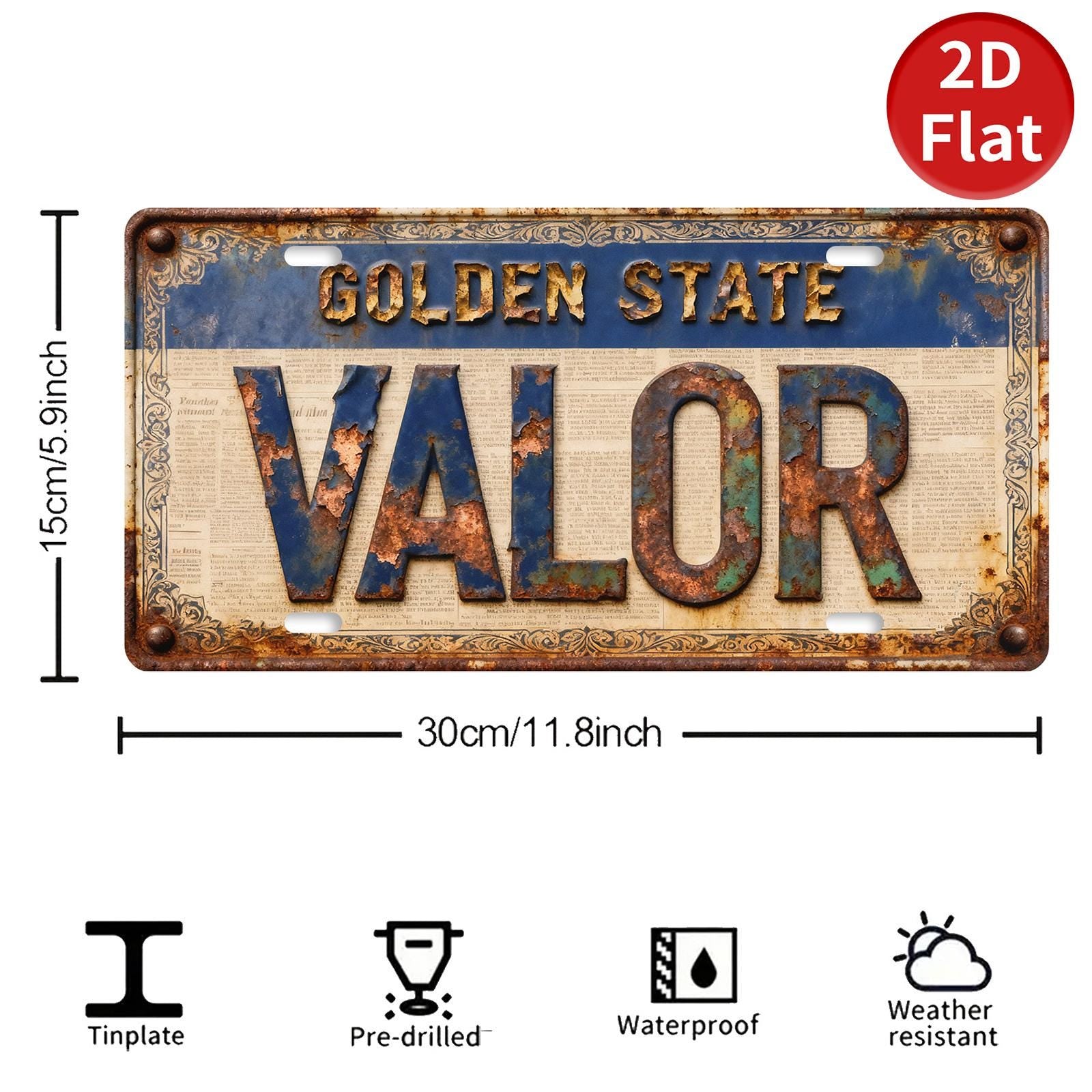 Rustic "Golden State Valor" Metal Sign, Retro Style