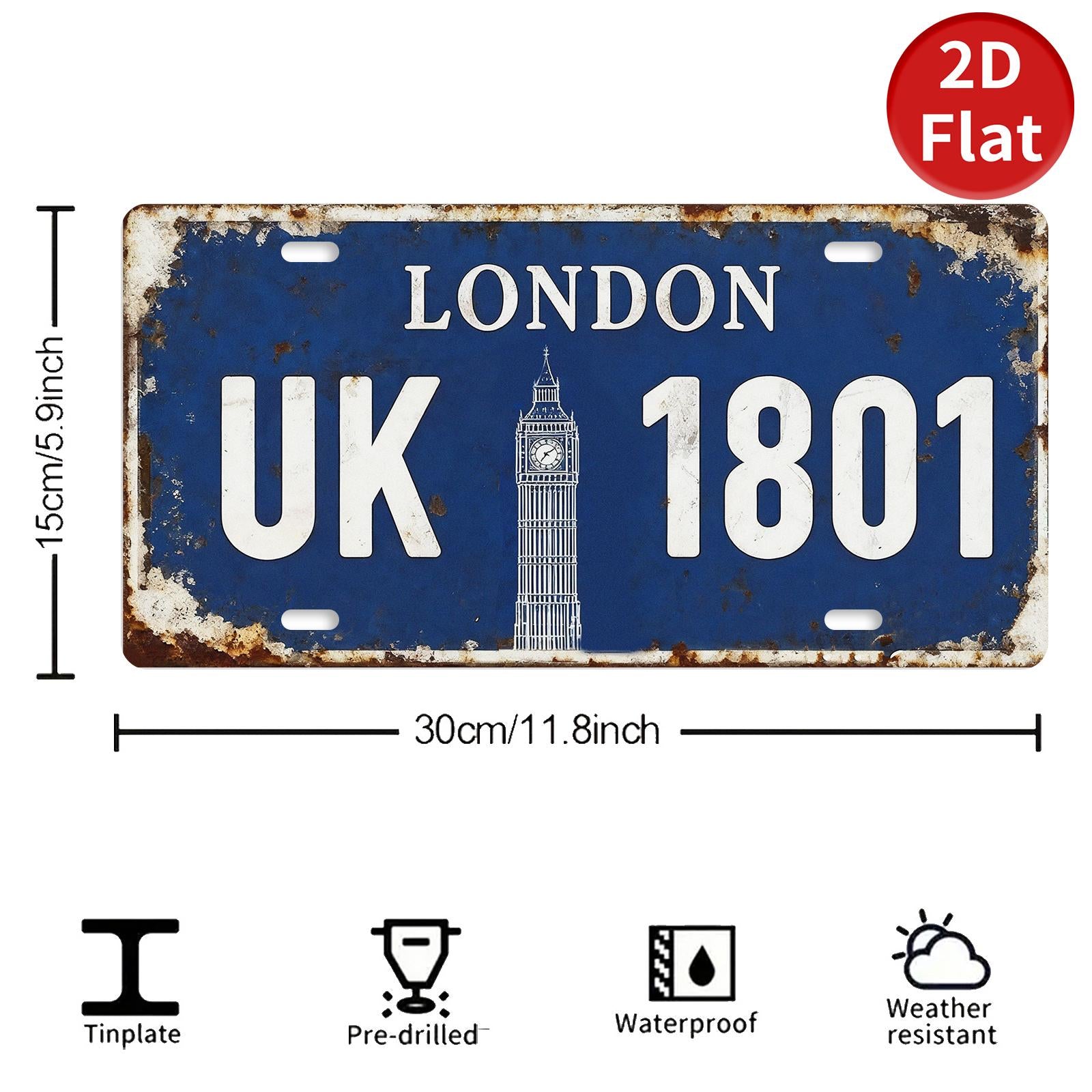London UK License Plate Sign, Big Ben Vintage Home Decor