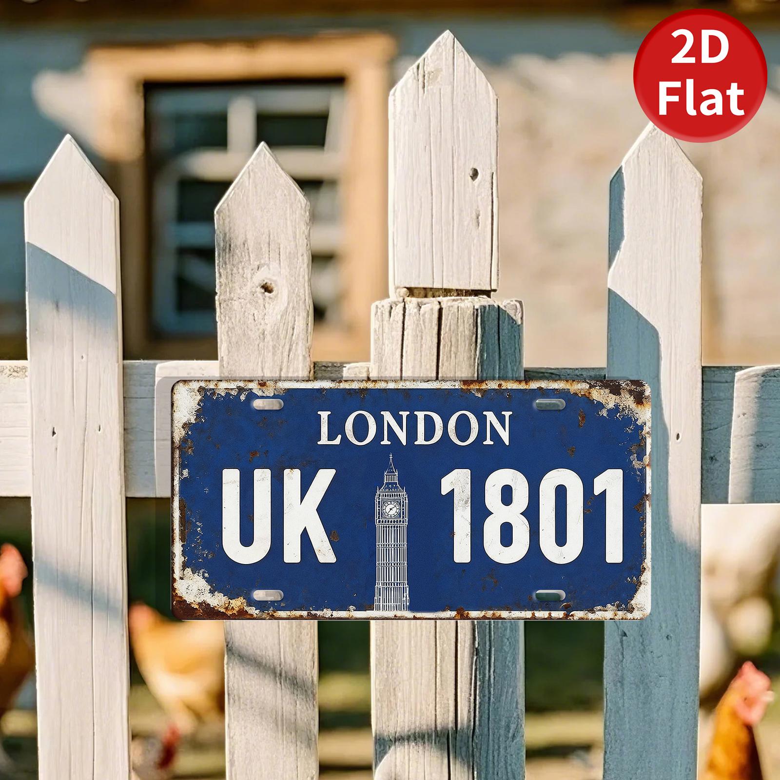 London UK License Plate Sign, Big Ben Vintage Home Decor