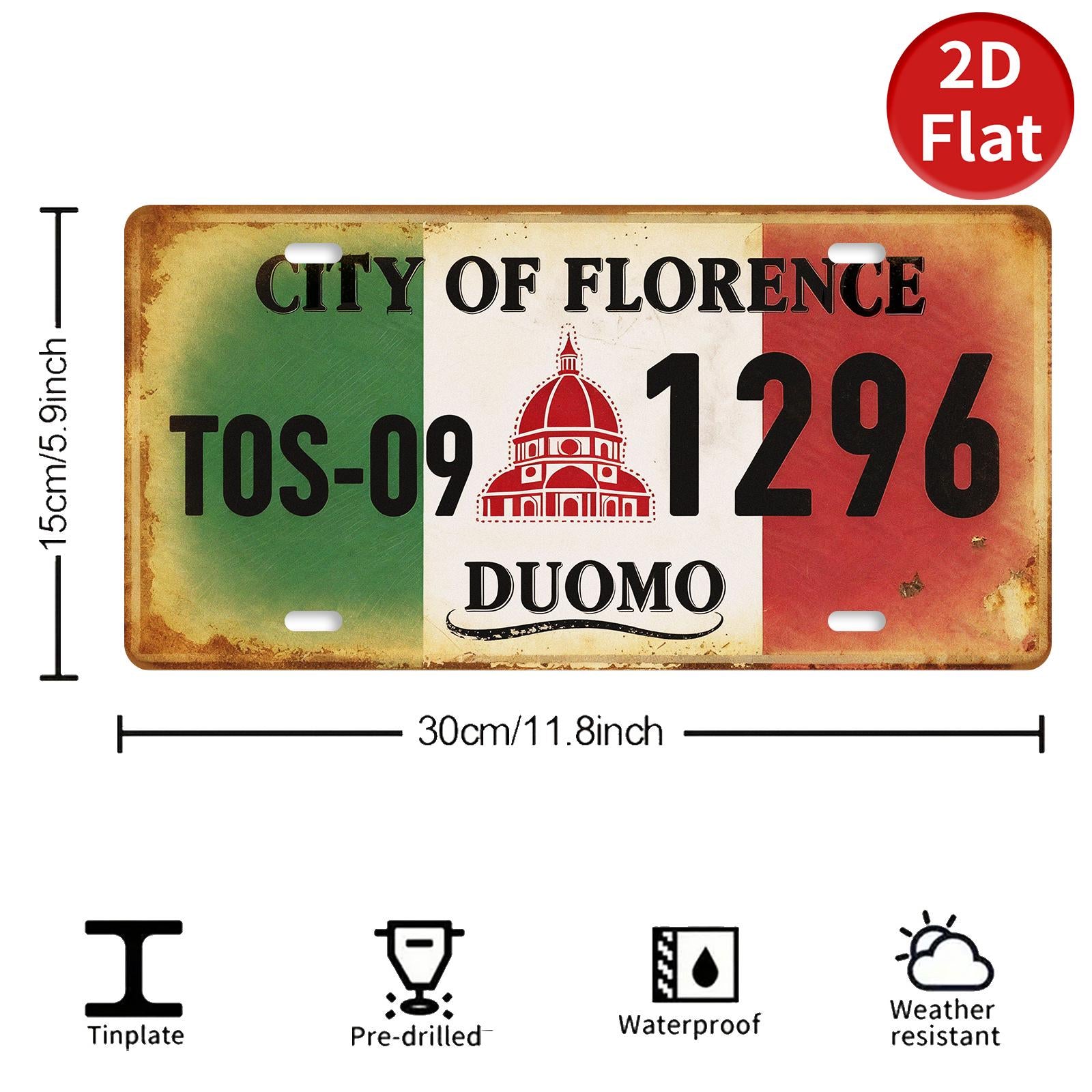 Vintage Florence Italy License Plate Decor, Italian Flag