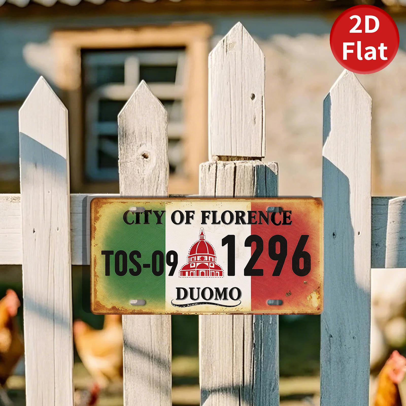 Vintage Florence Italy License Plate Decor, Italian Flag