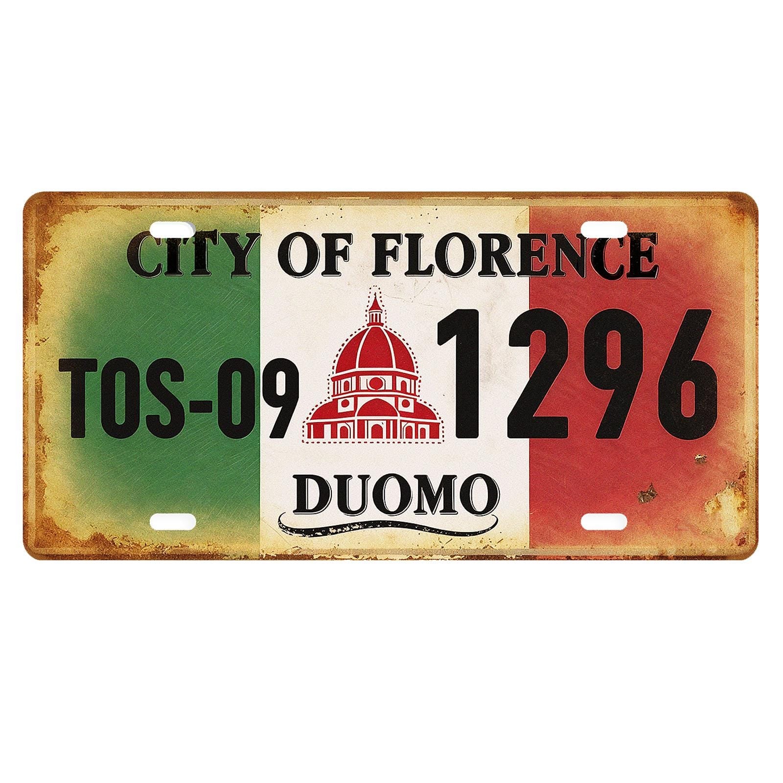 Vintage Florence Italy License Plate Decor, Italian Flag