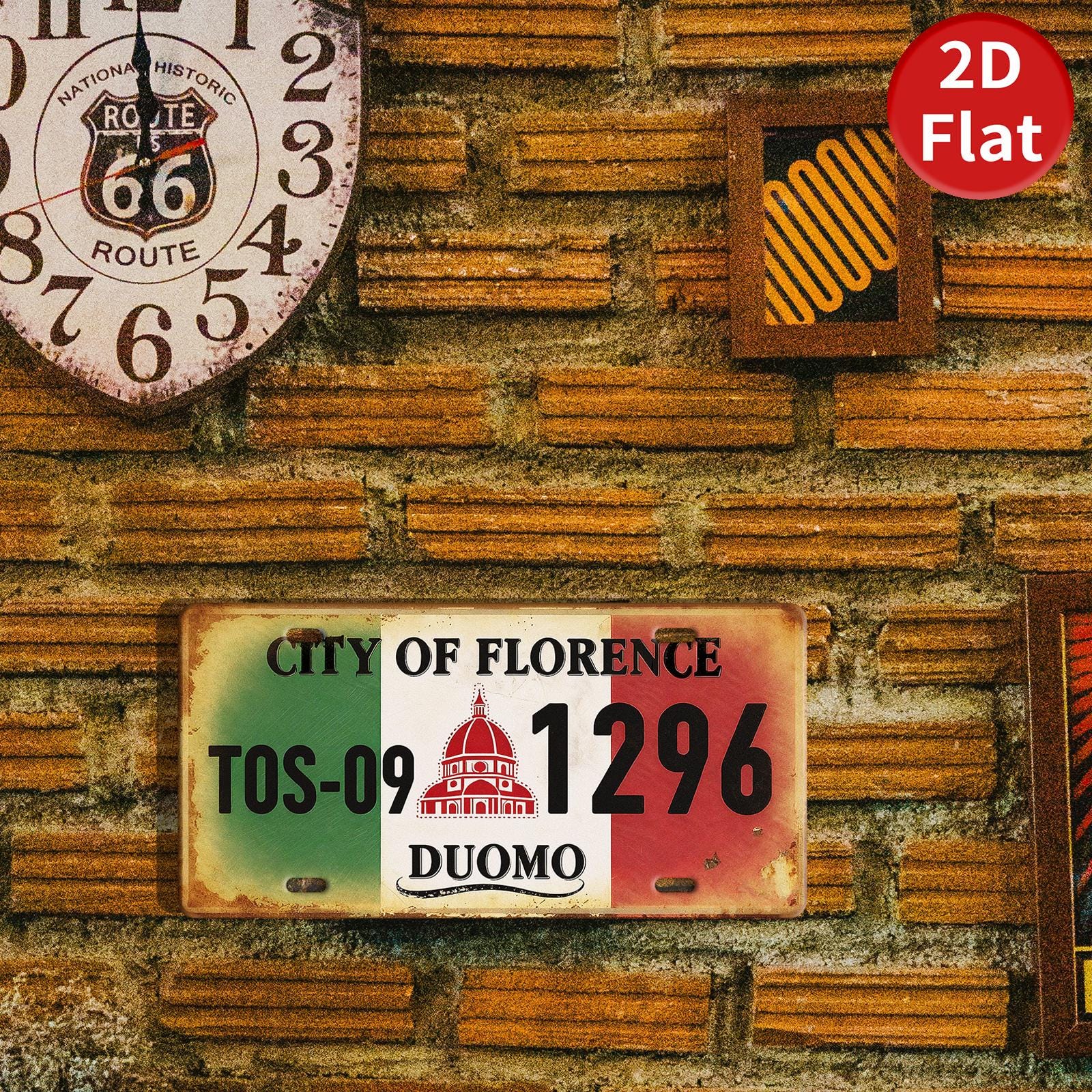 Vintage Florence Italy License Plate Decor, Italian Flag