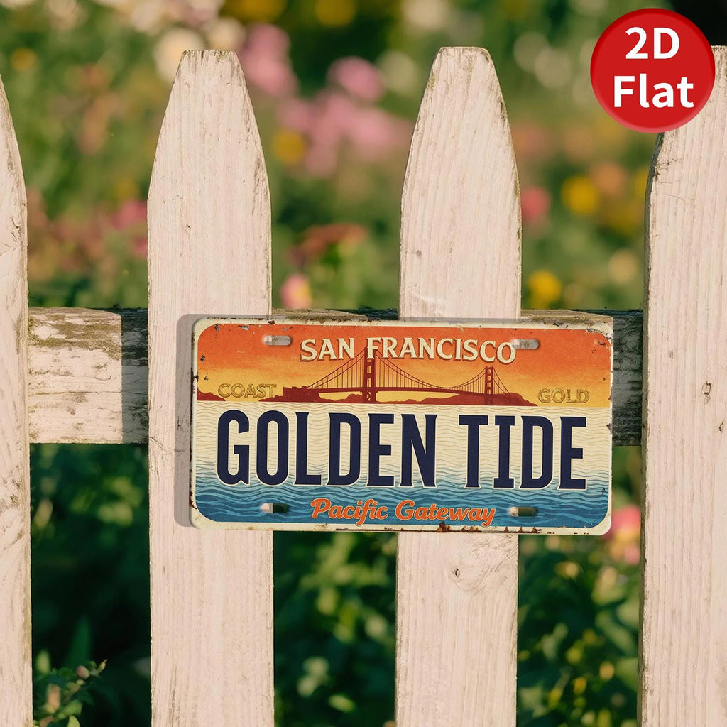 Vintage San Francisco License Plate Sign: Golden Tide, Golden Gate Bridge Art