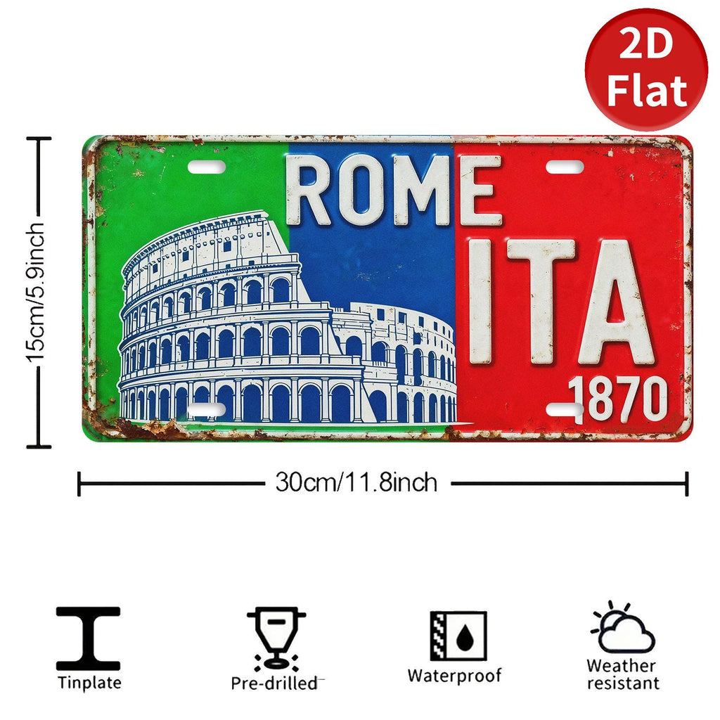 Retro Rome Colosseum Metal License Plate Sign