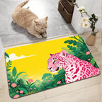 Pink Leopard Dschungel Fußmatte | Tropische Blumen Rutschfeste Teppich