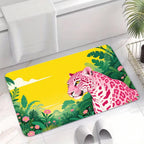 Pink Leopard Dschungel Fußmatte | Tropische Blumen Rutschfeste Teppich