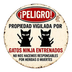 Lustiges Ninja-Katze-Warnschild | Neuheit Metall Blech Zuhause Sicherheit Deko Metallschild