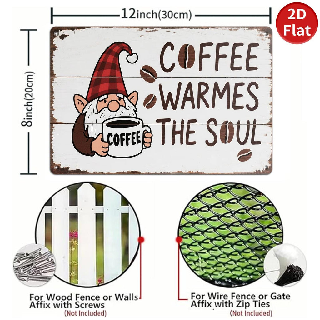 Pancarte Métal Vintage Gnome Café | Décoration Rustique pour Cuisine de Ferme