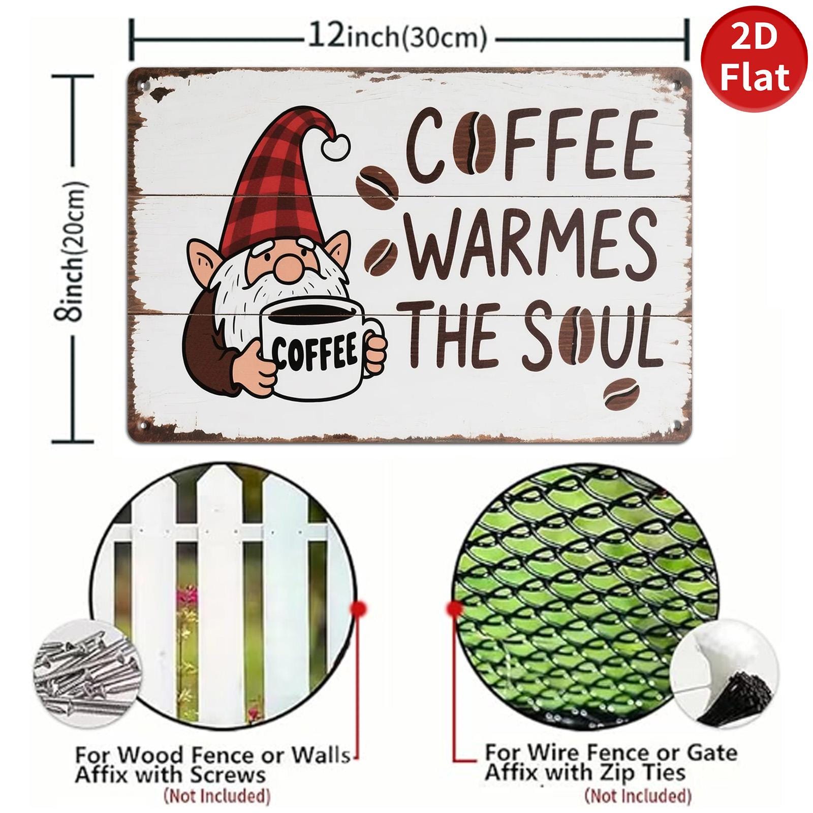 Vintage Gnome Coffee Metal Sign: Rustic Farmhouse Kitchen Decor