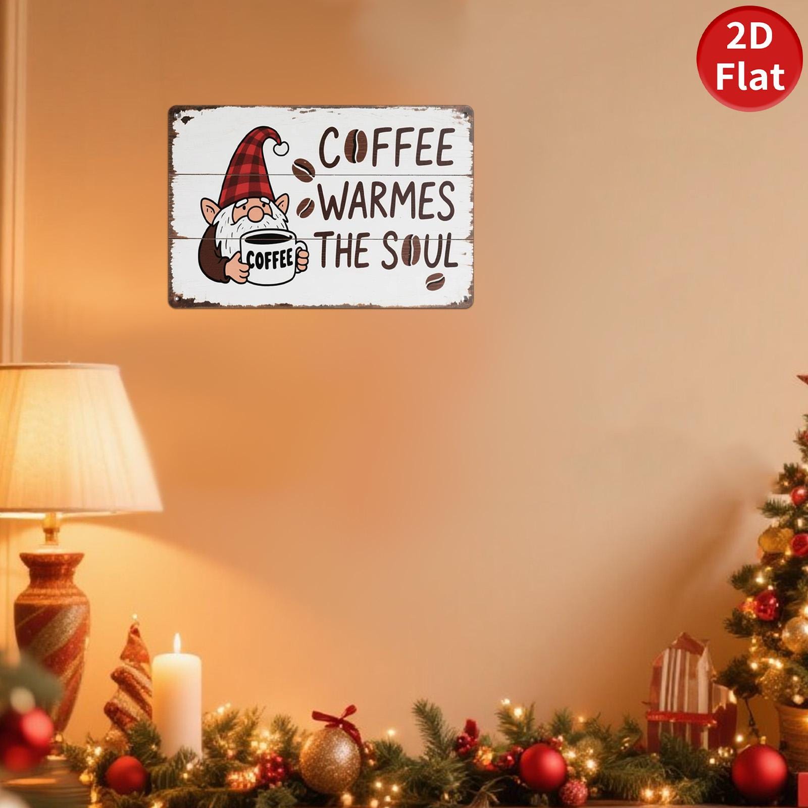 Vintage Gnome Coffee Metal Sign: Rustic Farmhouse Kitchen Decor