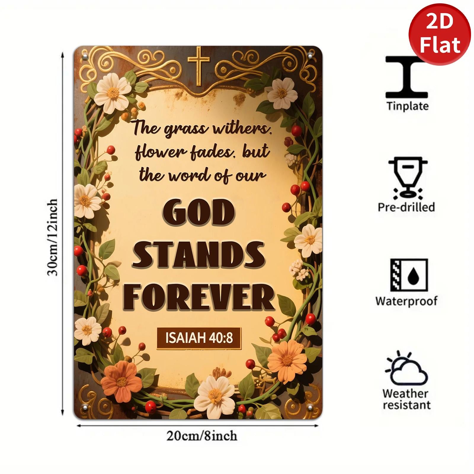 Vintage Isaiah 40:8 Metal Sign, Biblical Wall Art, Religious Home Decor, Inspirational Gift, Floral Bible Verse Plaque, Church Office Decor