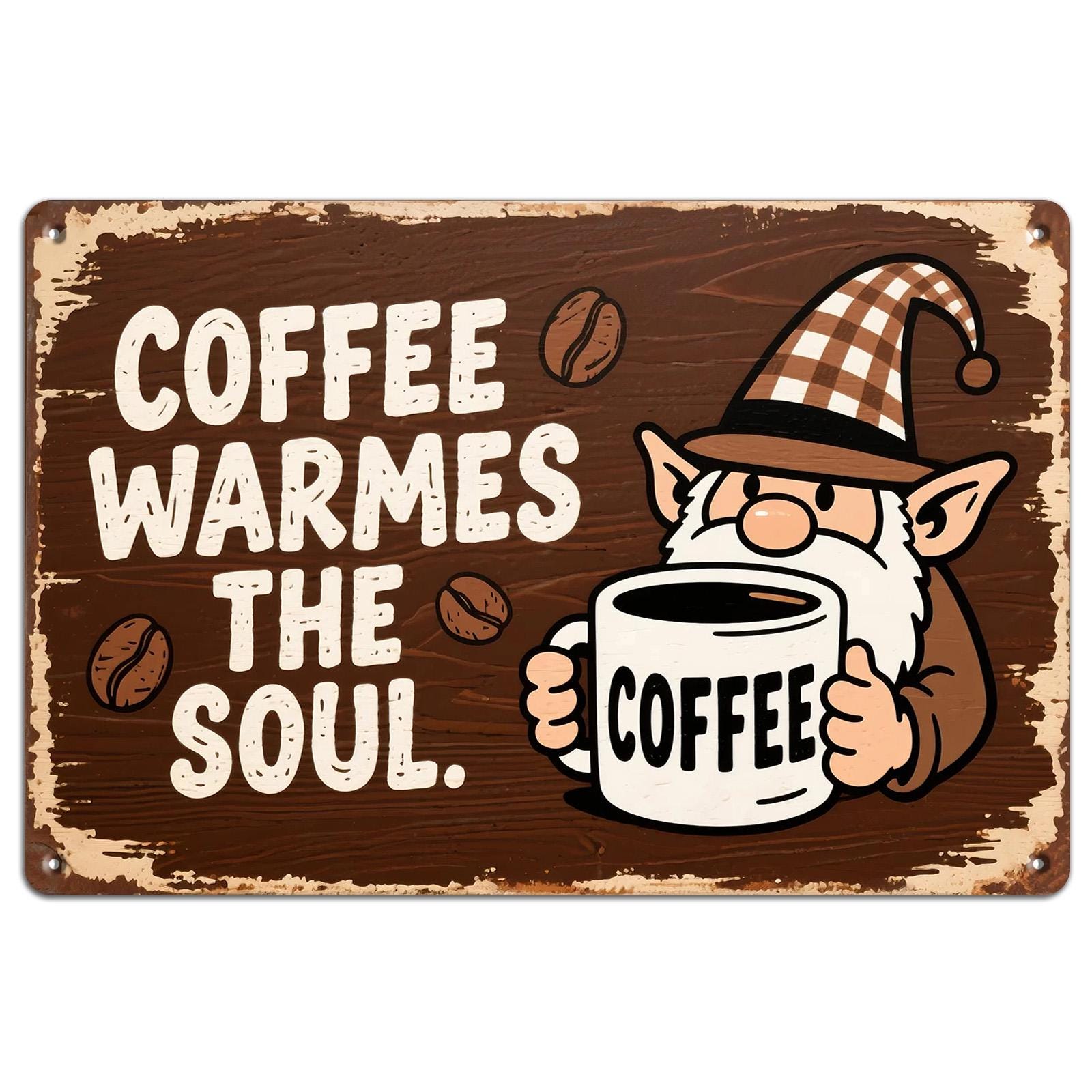 Vintage Elf Coffee Metal Sign: Rustic Cafe Kitchen Decor