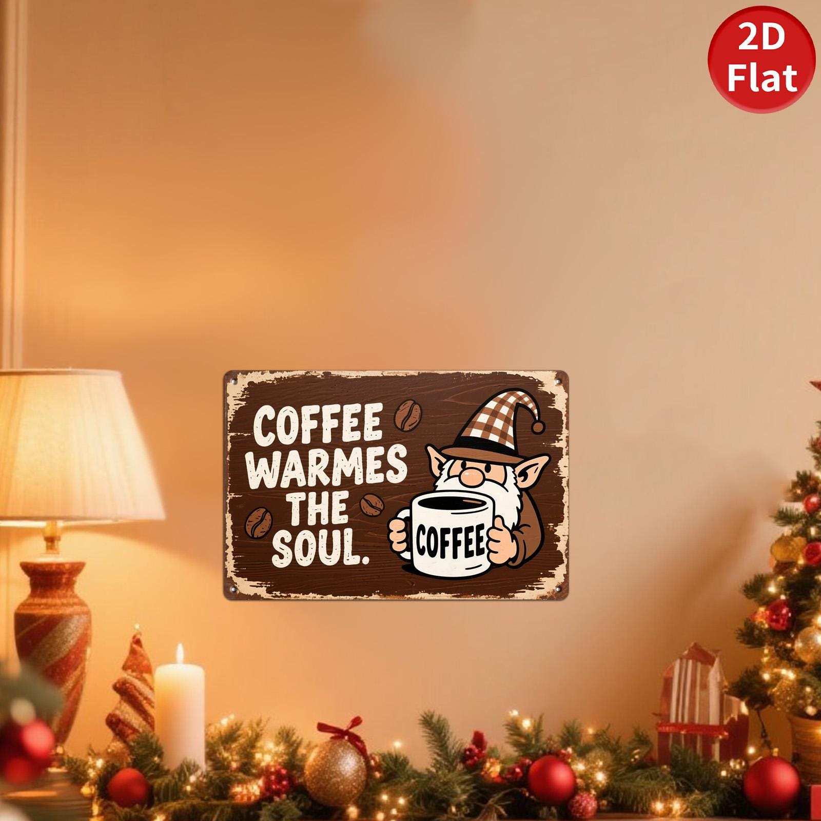 Vintage Elf Coffee Metal Sign: Rustic Cafe Kitchen Decor