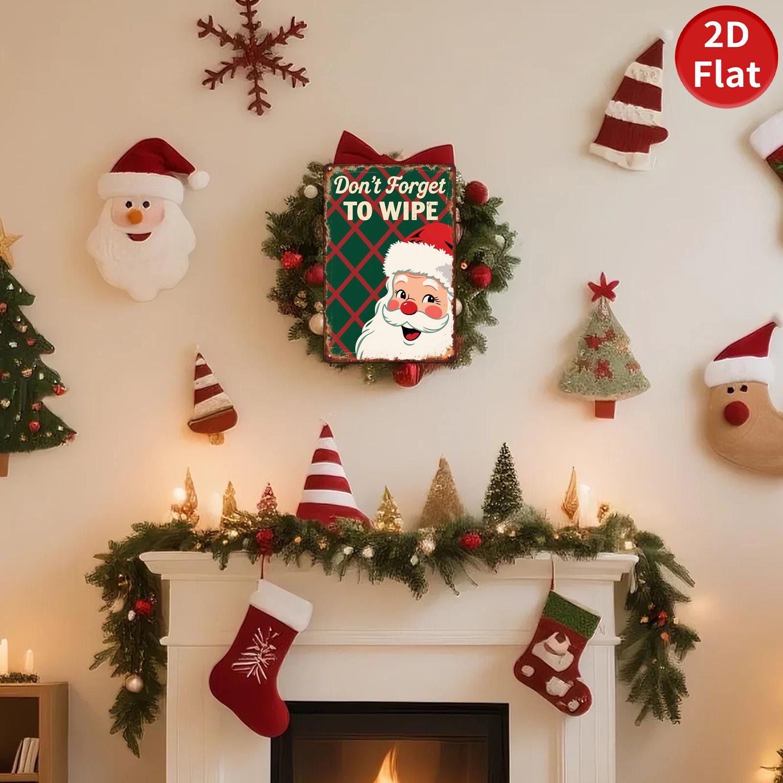 Vintage Santa Bathroom Sign: Funny Christmas Metal Art, Retro Decor