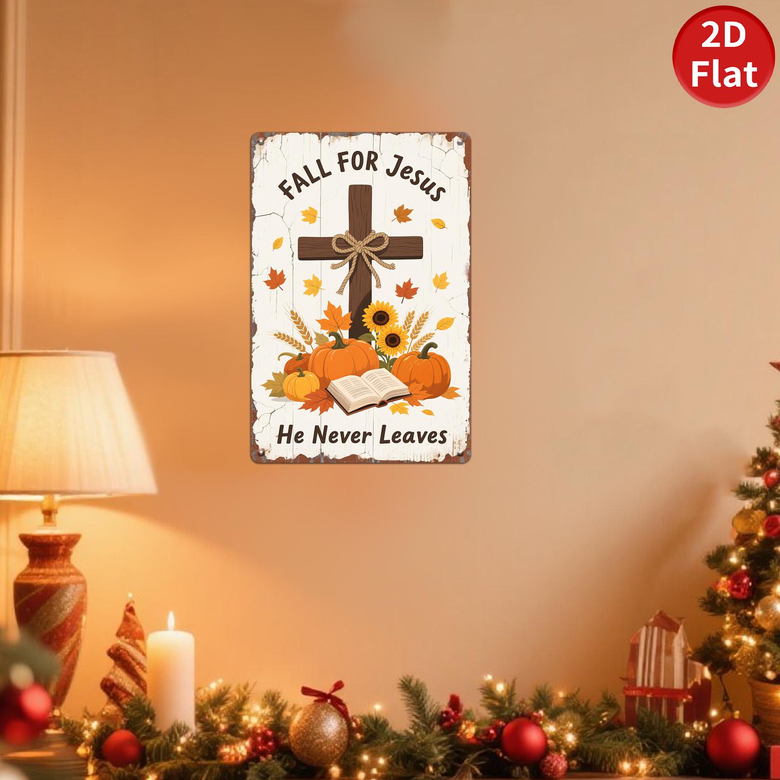 Vintage Fall Faith Metal Sign: Religious Thanksgiving Decor
