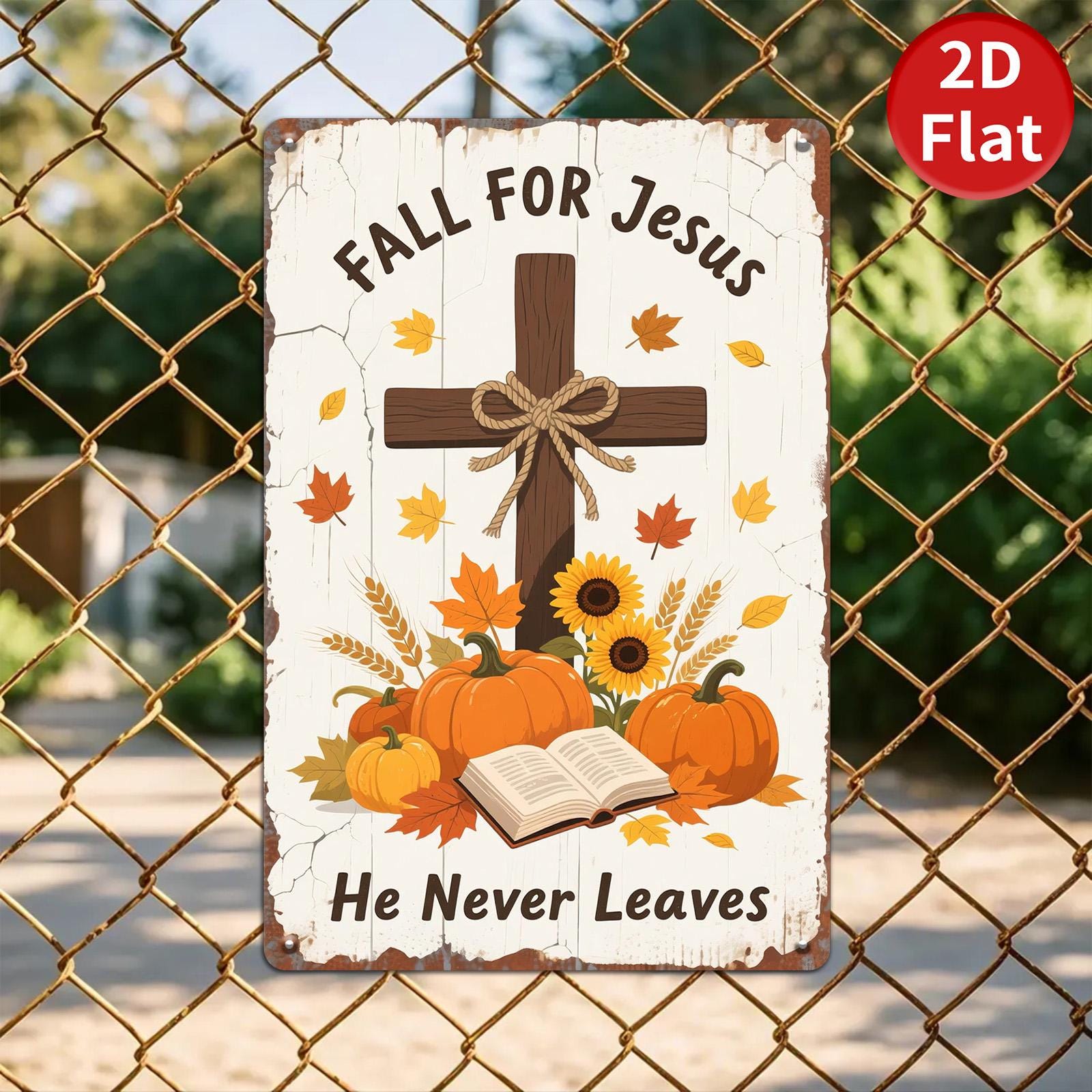 Vintage Fall Faith Metal Sign: Religious Thanksgiving Decor