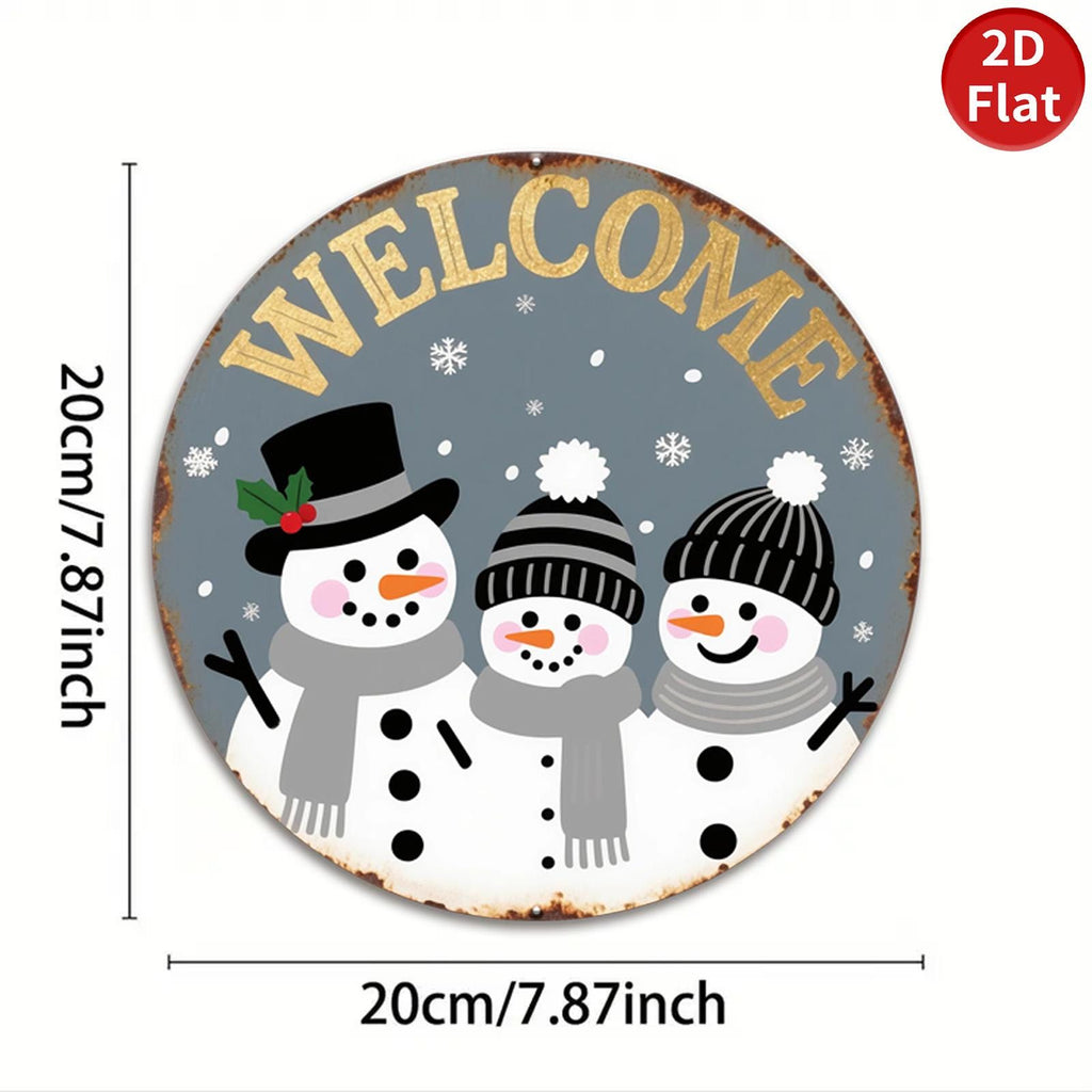 Panneau de bienvenue Hiver Bonhomme de neige | Décoration murale rustique en métal, Enseigne métallique de décoration de vacances