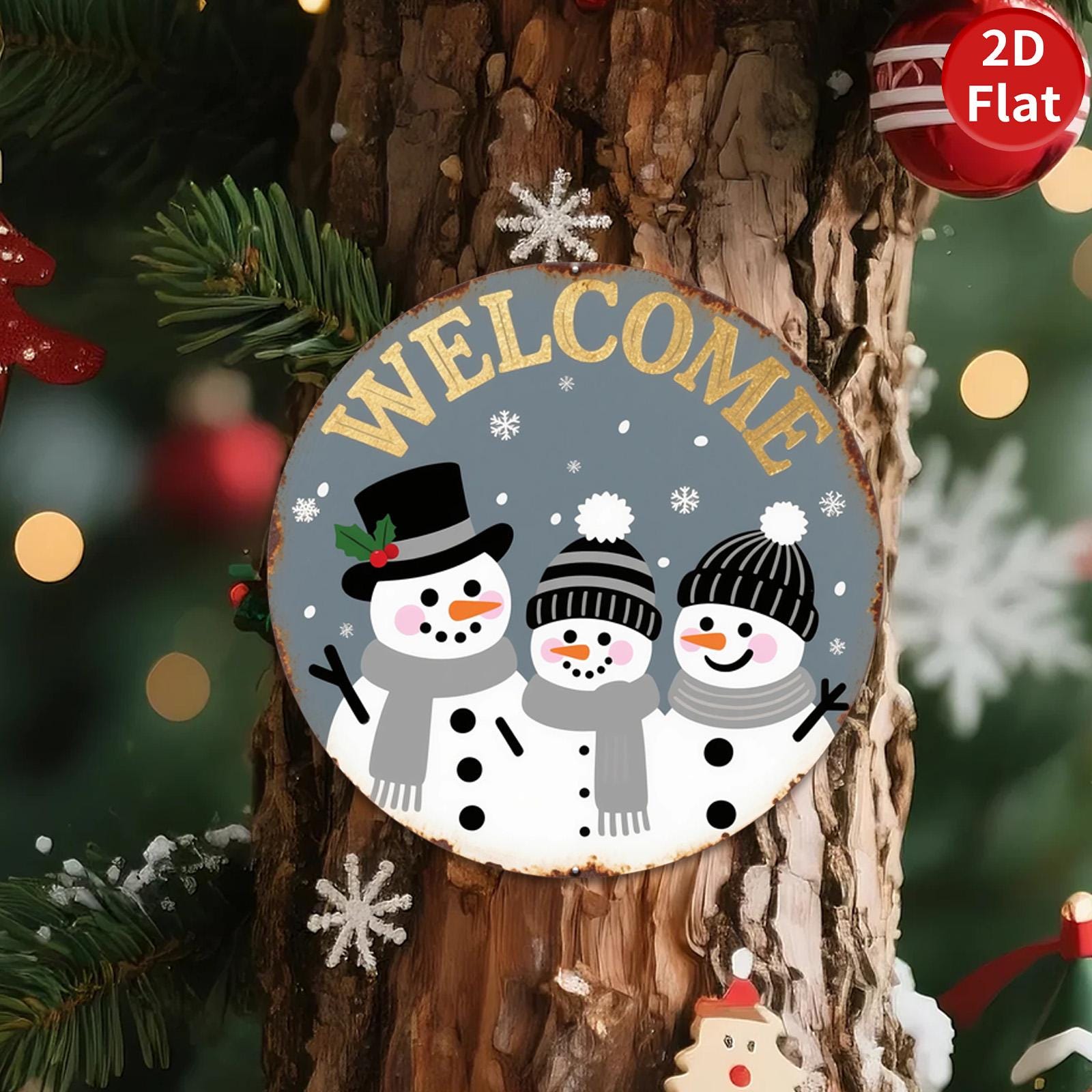 Snowman Winter Welcome Sign: Rustic Metal Wall Art, Holiday Decor