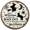 Pancarte métallique vintage d'Halloween | Décoration murale rustique Sorcière et chat