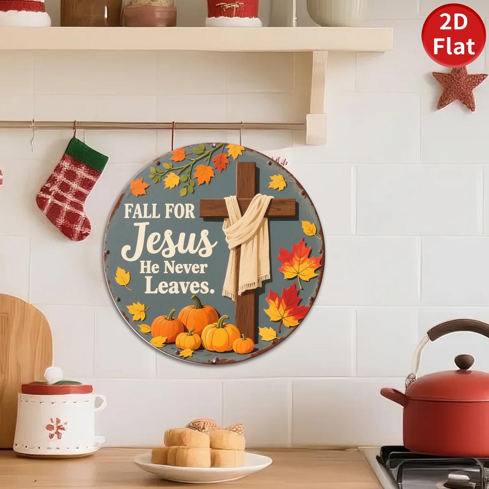 Fall Faith Metal Sign: Rustic Christian Home Decor, Pumpkin Leaves