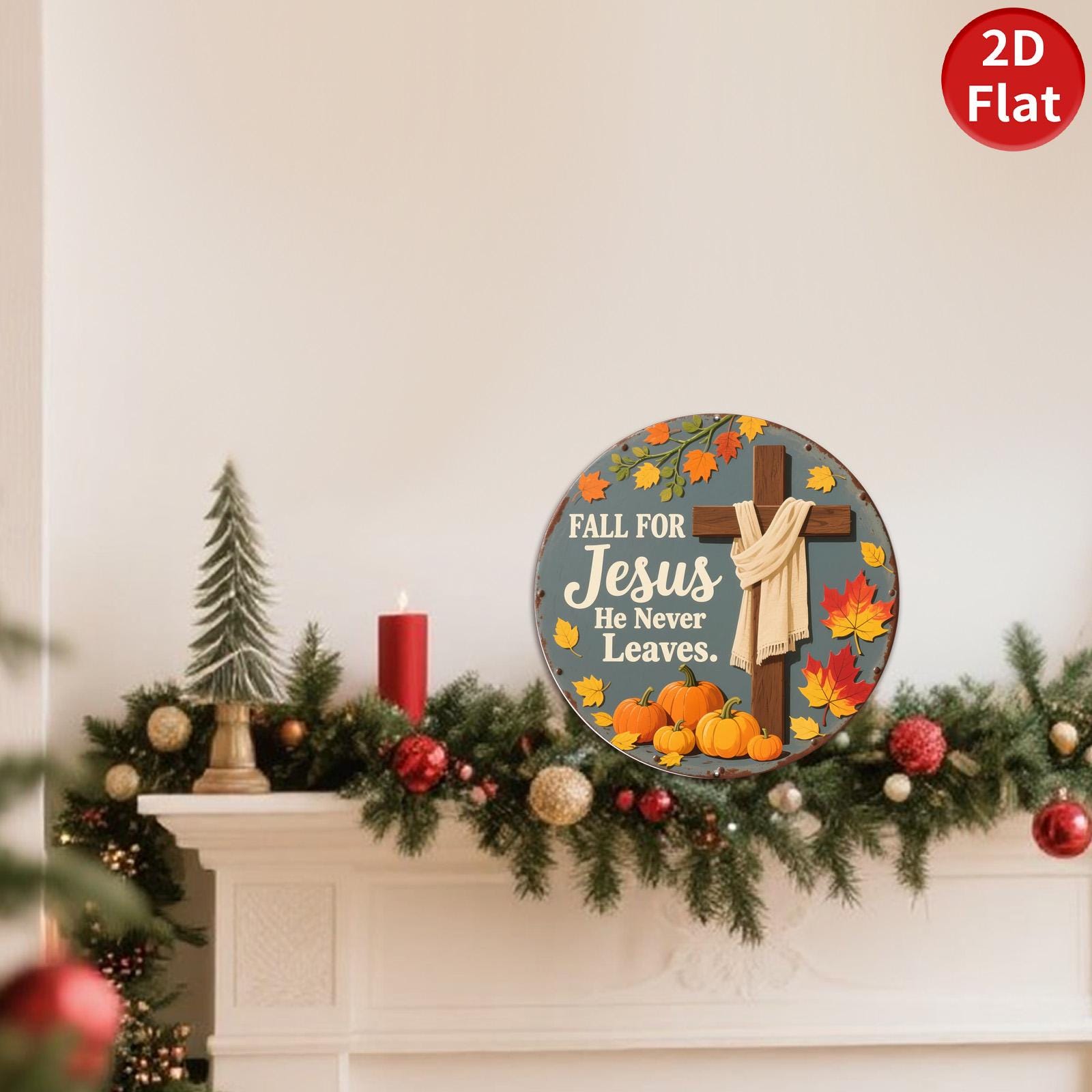 Fall Faith Metal Sign: Rustic Christian Home Decor, Pumpkin Leaves