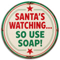 Santa Soap Metal Sign: Retro Christmas Bathroom Decor (8x8 inch)