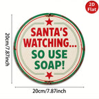 Plaque métallique Père Noël Savon | Décoration rétro pour salle de bain (20x20 cm)