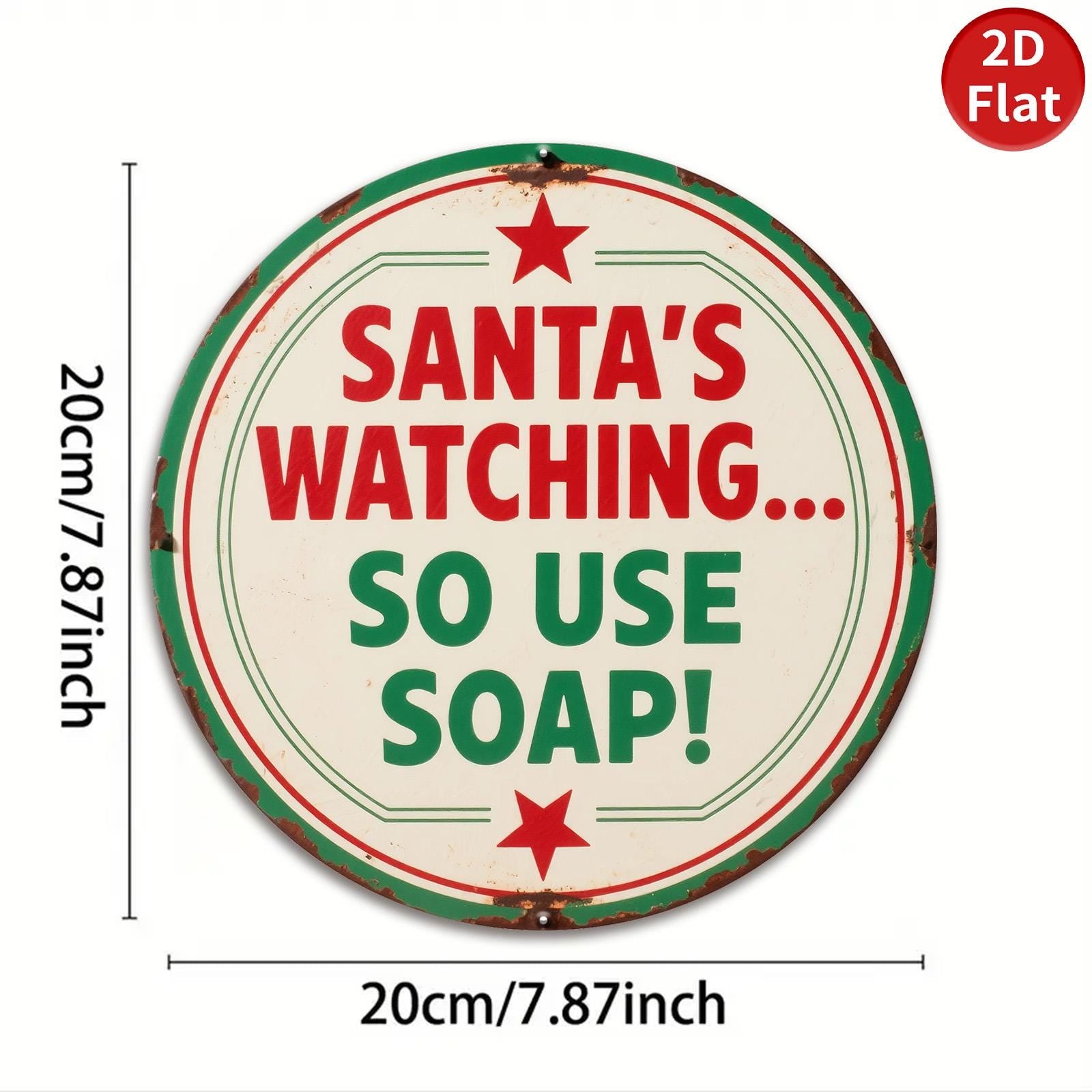 Santa Soap Metal Sign: Retro Christmas Bathroom Decor (8x8 inch)