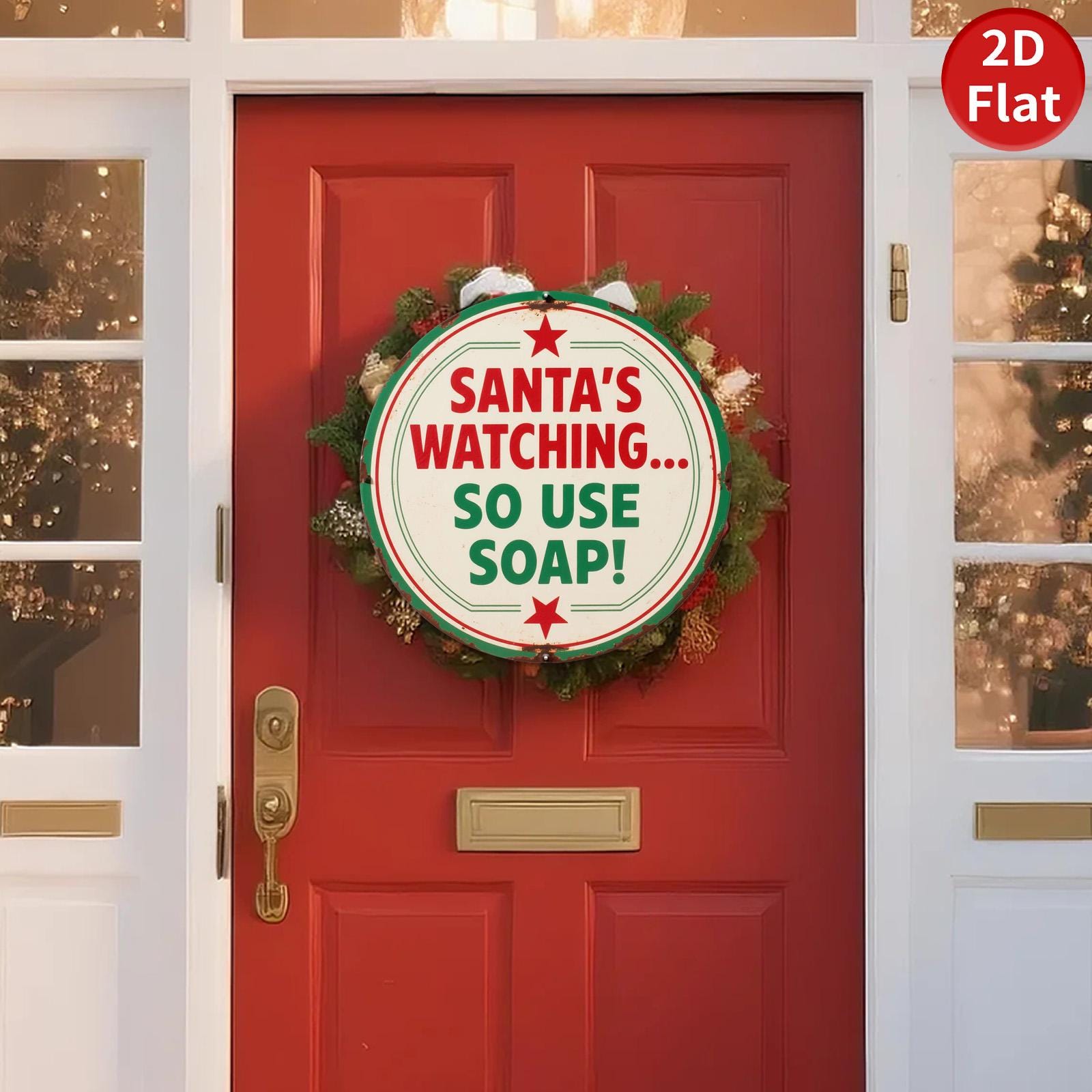 Santa Soap Metal Sign: Retro Christmas Bathroom Decor (8x8 inch)