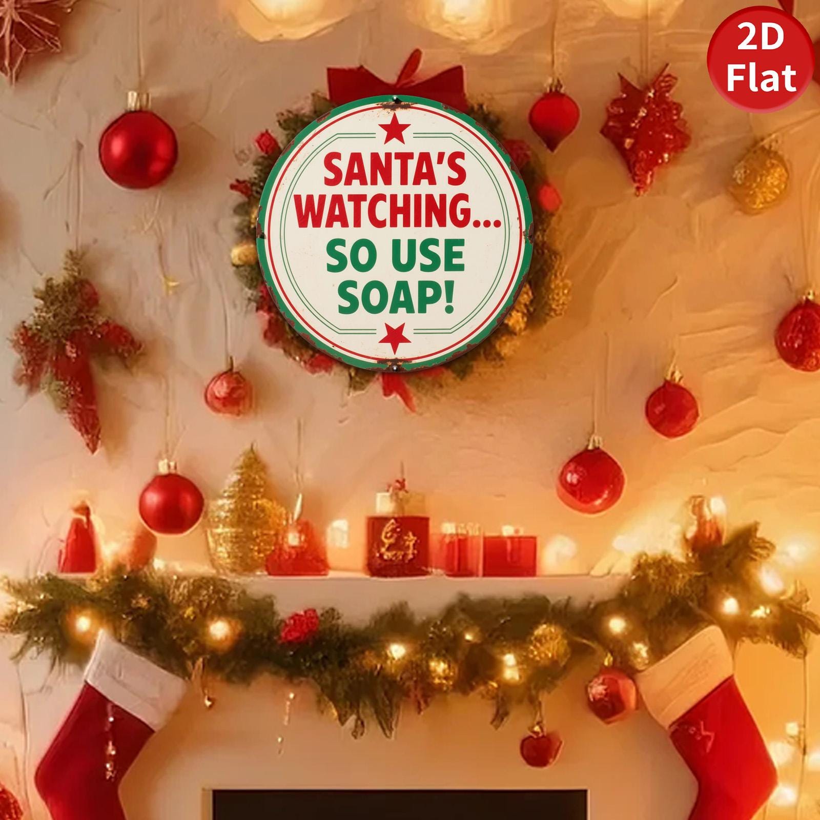 Santa Soap Metal Sign: Retro Christmas Bathroom Decor (8x8 inch)