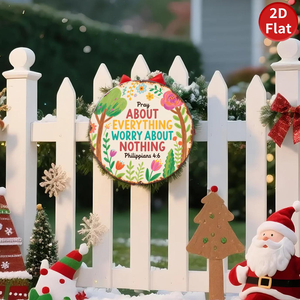 Philippians 4:6 Metal Sign, Inspirational Wall Art, Rustic Religious Decor with Floral Design, Prayer Worry Nothing Home Church Office