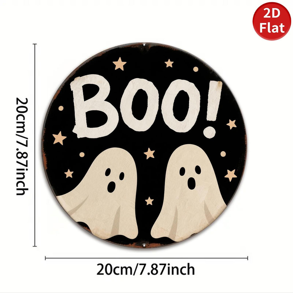 Boo Ghost Metal Sign: Halloween Wall Art, Spooky Decor