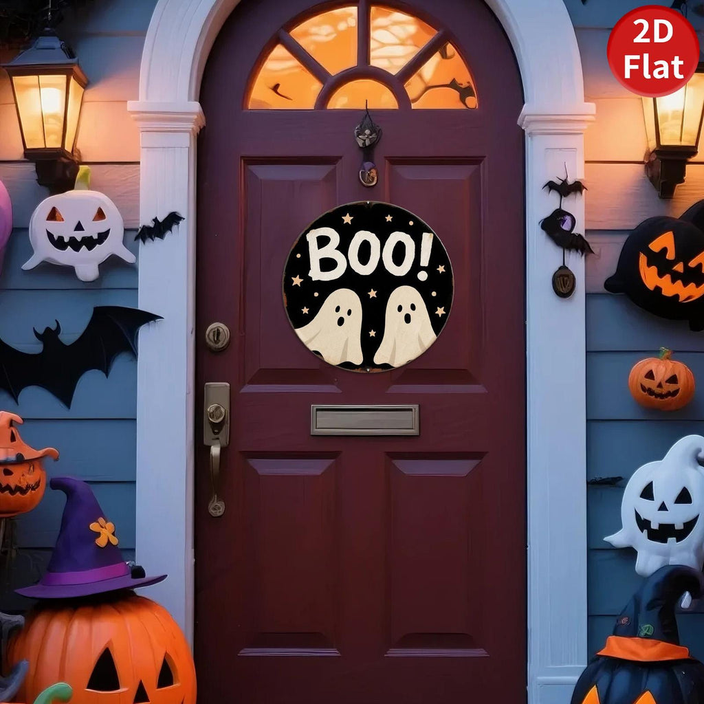 Boo Ghost Metal Sign: Halloween Wall Art, Spooky Decor