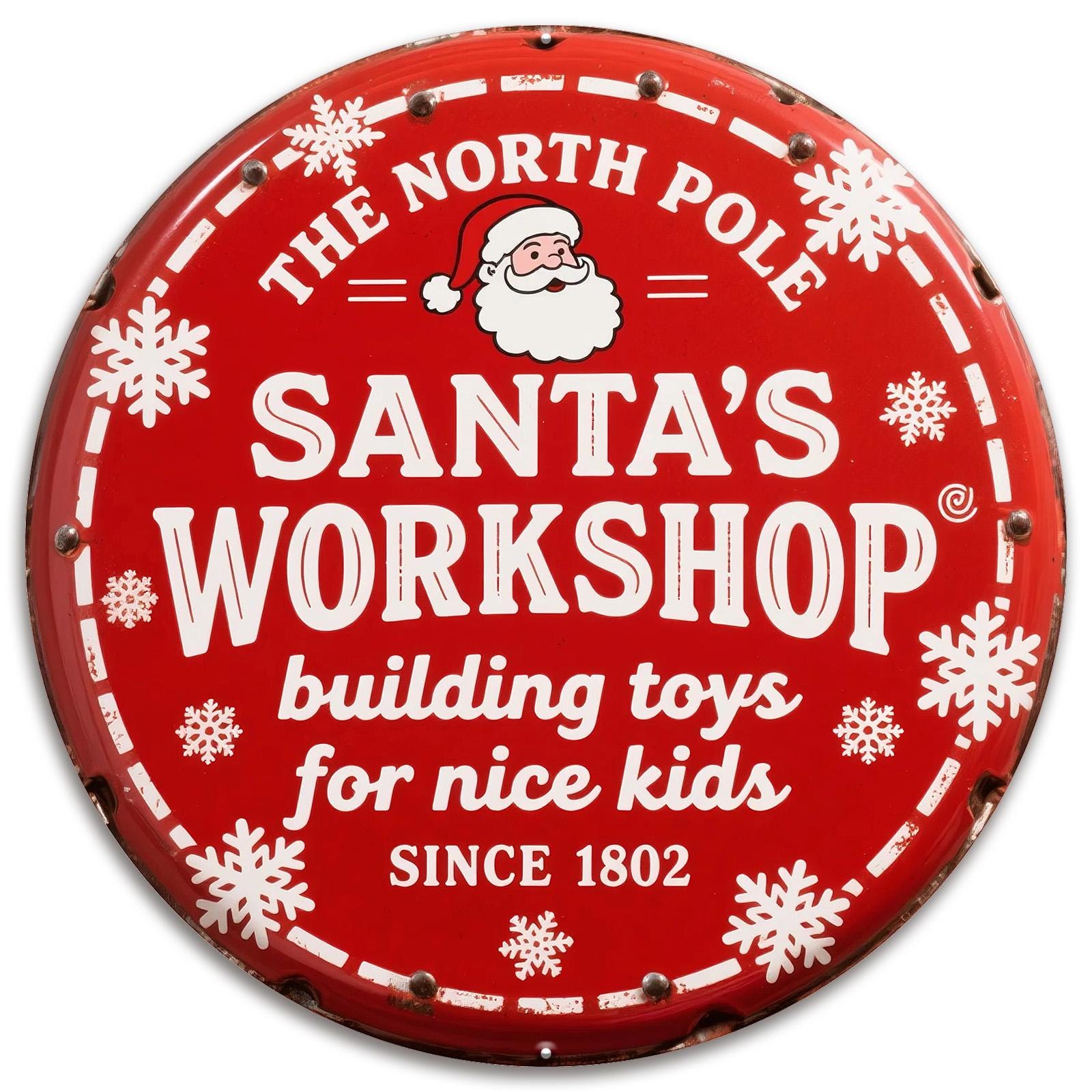 Vintage Santa's Workshop Metal Sign: Christmas Wall Decor